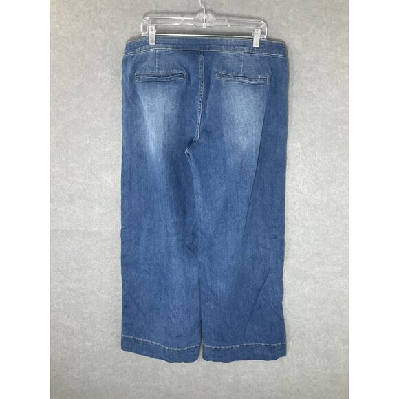 SOHO New York & Co Jeans Women Sz 14 Blue Wide Leg Snap Button Sides Boho Hippie - Picture 2 of 11